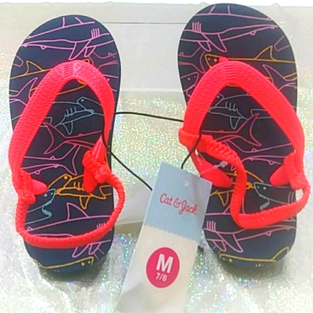 Cat & Jack Flip Flop Sandals Toddler Boy Heel Strap Navy/Red M 7/8